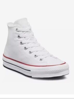 Converse White High-Top Sneakers with Red & Navy Trim